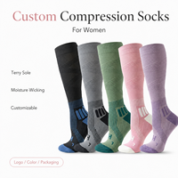 Chaussettes de sport montantes pour femmes, personnalisées, à compression, avec semelle épaisse en tissu éponge, anti-humidité, colorblock, vente en gros