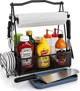 Stainless Steel Outdoor Kitchen BBQ Grill Picnic Basket Portable Charcoal Grill Accessories Organizer Paper <b>Towel</b> <b>Holder</b> Hooks - Product Image 6