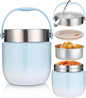 Boîte à lunch isotherme à double compartiment avec couvercle anti-fuite, conteneur portable à large ouverture et sac isotherme (1200 ml)