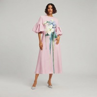 Robe A12300 pour Vacances à la Plage, Col Rond, Imprimée, Coupe Ajustée, Manches Courtes, Style Simple, Décoration Florale Magnifique
