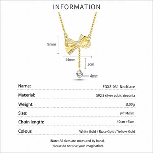 สร้อยคอจี้เพชรทรงโบว์สำหรับผู้หญิงจาก Dan Jewelry ทำจากเงินแท้ 925 ประดับด้วยเพชรคิวบิกเซอร์โคเนีย 5A พร้อมสายสร้อยเคลือบทอง - Product Image 4