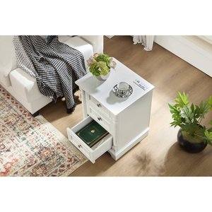 Farmhouse Style 3 <b>Drawer</b> <b>Side</b> <b>Table</b> With Charging Pedestal Tall Rustic Wood Square Nightstand Wooden Base Roman - Product Image 5