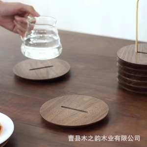 Black Walnut Wood Coasters 15cm Round Solid Wood Heat Insulating Table Placemats Japanese Style <b>Teacup</b> Bowl Set - Product Image 5