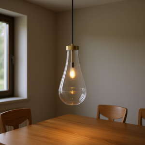 Lampadario Moderno a Goccia in Vetro Trasparente con Asta in Ottone E26 LED per Cucina e Sala da Pranzo, Dimensioni Ridotte - Product Image 2