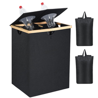 Poubelle de recyclage pliable 140L pour cuisine et salle de bain, 2 compartiments, panier à linge pliable en Oxford, couvercle en bambou, sac réutilisable pour bouteilles