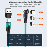 Kabel Magnetik 9pin 540 Rotasi 6 in 1 100W |   Kabel Pengisian Cepat & Data Universal USB Type C Micro PD100W 5A 1M 1.8M