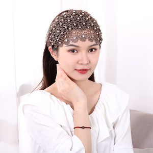 Nouveauté transfrontalière Été <span class=keywords><strong>2023</strong></span> Bandeau pour cheveux large et ajouré pour femme, orné de perles à clous et de paillettes sonores, style tendance, couvre les cheveux blancs - Product Image 4