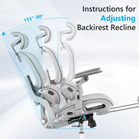 Chaise de bureau ergonomique réglable 150 kg en maille grise avec soutien lombaire dynamique, massage par vibration et accoudoirs 6D pour bureau à domicile