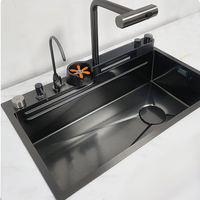 Ensemble d'éviers de cuisine multifonctions européens en acier inoxydable 304 moderne pistolet gris cascade pluie simple bol évier de cuisine