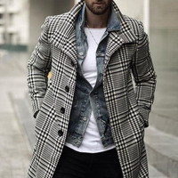 Manteau d'hiver tendance pour homme, vêtement chaud, veste longue boutonnée, cardigan à imprimé écossais, mélange de tissus, coupe ample et oversize pour homme