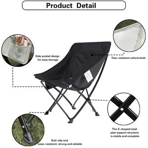Silla Plegable de Camping, Cómoda Silla Tipo Luna con Bolsillo Lateral para Senderismo, Pesca y Camping al Aire Libre - Product Image 3
