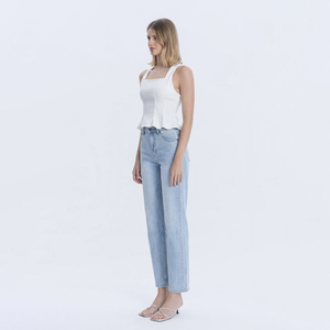 <span class=keywords><strong>Jeans</strong></span> a Vita Alta alla Moda per <span class=keywords><strong>Donna</strong></span>, Gamba Dritta, Vestibilità Comoda, Lunghezza alla Caviglia, Lavaggio Chiaro, Stile Vintage - Product Image 2