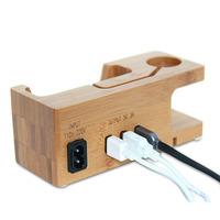 Organisateur de bureau en bois, station de charge pour téléphone, montre, écouteurs, chargeur USB de bureau à 3 ports, station de charge multifonction