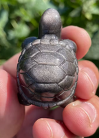 Figurine de tortue en obsidienne argentée sculptée à la main, en cristal, ornement de bureau porte-bonheur, vente en gros