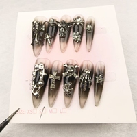 Arte de uñas de chica de moda estilo oscuro hecho a mano de alta calidad Prensa en uñas al por mayor