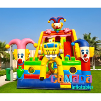 Château gonflable commercial de videur de thème de clown de cirque de château avec le carrousel de glissière avec le parc d'attractions gonflable de bonhomme de neige