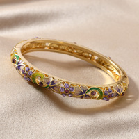 Nouveauté 2026 – Bracelets et Joncs Tendance Style Chinois Rétro Ethnique Cloisonné – Joncs Émaillés Fleur Rose Pas Chers pour Femmes – Idéal Cadeau