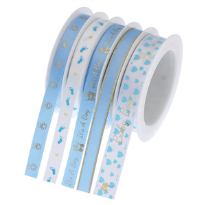 Va bene, è un rotolo di nastro di raso blu rosa rosa in poliestere stampato <span class=keywords><strong>da</strong></span> ragazzo/ragazza per l'imballaggio regalo per il battesimo del Baby Shower - Product Image 3