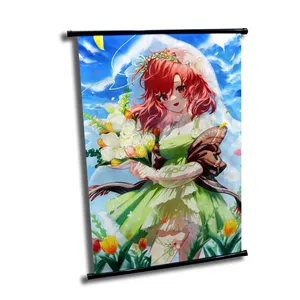 Manga Poster With Plastic Black Rod/hanger Anime Figure Hanging Tapestry Fabric Wall Scroll