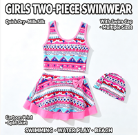 Ensemble de jeux de piscine pour enfants, maillot de bain deux pièces pour filles avec bonnet, imprimé dessin animé, séchage rapide, en soie de lait, équipement de parc aquatique