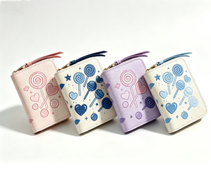 <span class=keywords><strong>Portefeuille</strong></span> court en PU à fermeture éclair pour femme, motif bonbon, design cœur sucette, idéal pour un usage quotidien - Product Image 1