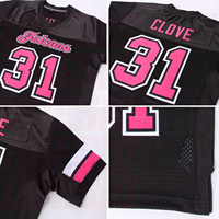 Maillot de football américain personnalisé noir et rose à col en V et manches courtes, imprimé par sublimation, en maille respirante, unisexe, coupe régulière pour adulte, pour équipe