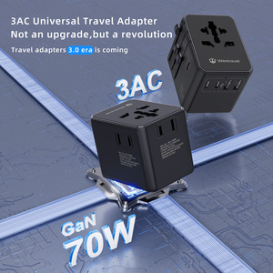 Wontravel GaN 70W PD USB Worldwide Charger Travel Plug <b>Adapter</b> Universal Adaptor with 3AC Outlets - Product Image 2