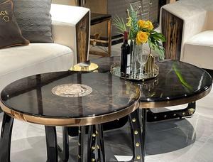 Diseñador italiano de lujo sala de estar negro oro mesa de té mesa de centro - Product Image 4