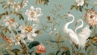 Papier peint auto-adhésif imperméable, chinoiserie, heron, pivoine, motif floral, papier peint mural de luxe facile à poser pour la décoration murale résidentielle
