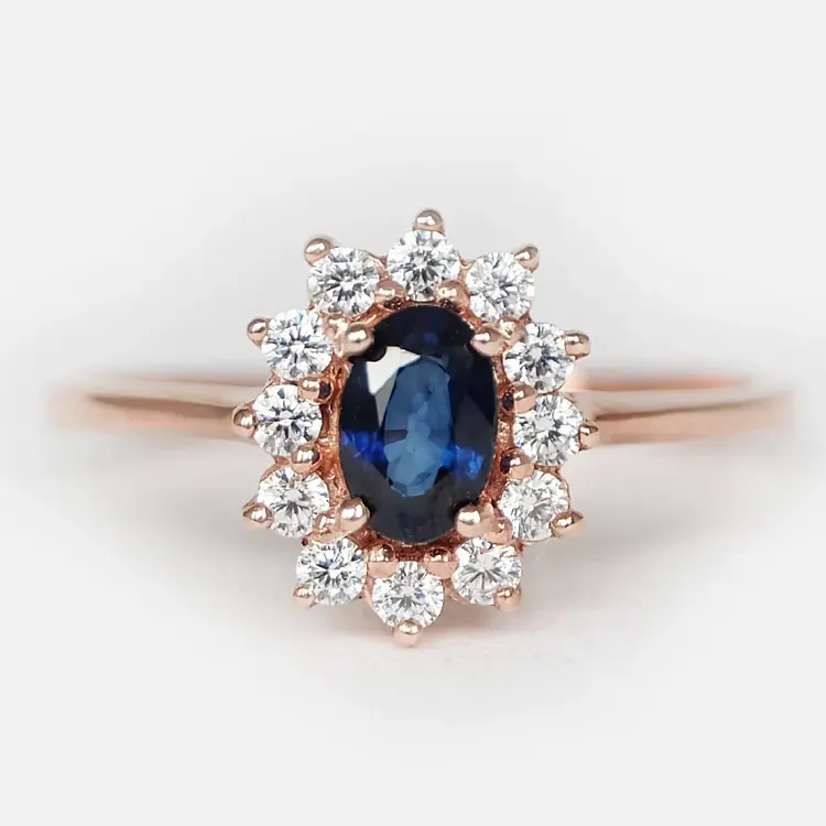 Dainty precious gemstone engagement 925 sterling silver ring 18k gold natural oval cut blue indian sapphire rings