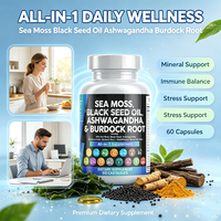 Complément Alimentaire Herbal de Haute Qualité : Mélange de Mousse de Mer Irlandaise, Huile de Nigelle, Ashwagandha et Racine de Bardane en Capsules