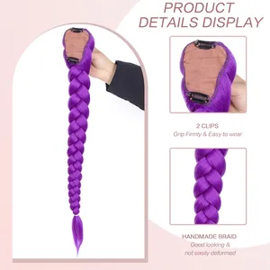 Cola de Caballo Sintética Trenzada Morada para Disfraces Infantiles, Cola de Caballo de 26 Pulgadas de Largo con Pinzas para Niñas, Halloween, Navidad - Product Image 3