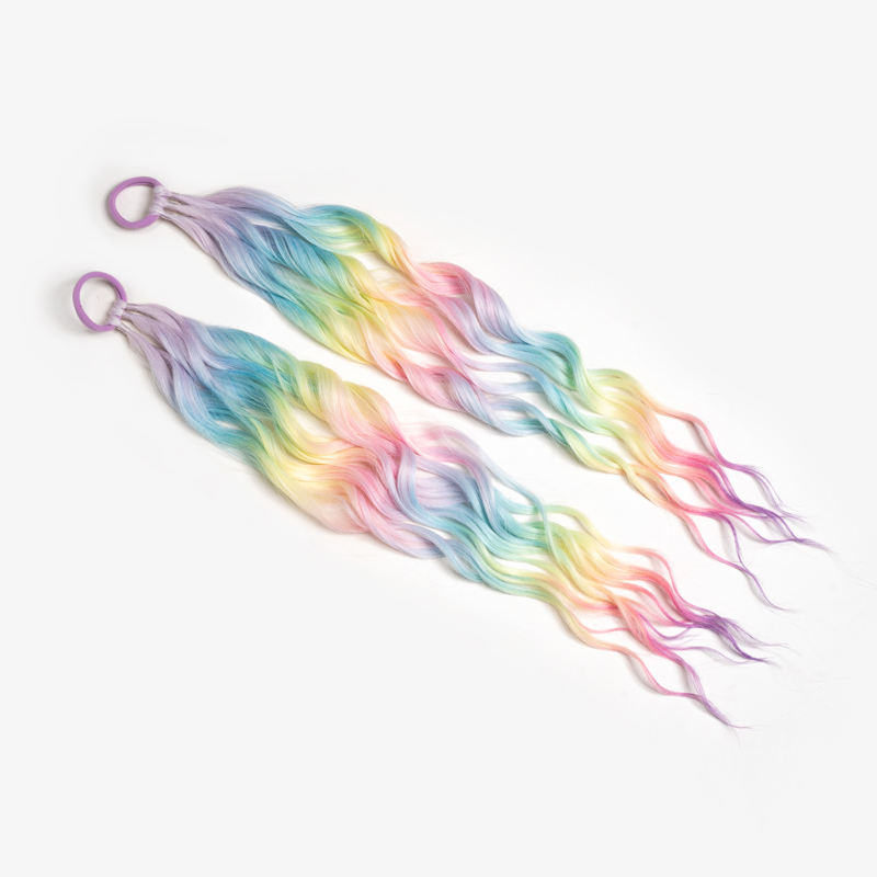 24-Inch Elastic Synthetic Bubble Ponytail with Deep Wave Style Glittering Kids Hair Extensions for Kids Sparkling Tinsel Braids