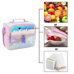 Bolsas de Almuerzo para Niños, Bolsa de Almuerzo con Lentejuelas Brillantes, Bolsa Ecológica para Niñas, Bolsa de Almuerzo Grande a Prueba de Fugas - Product Image 4