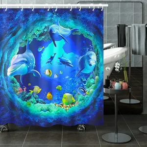Juego de Cortinas de Ducha 3D Impermeables con Diseño Oceánico, 4 Piezas, con Accesorios de Baño, Cortina de Ducha de Poliéster Estampada - Product Image 3