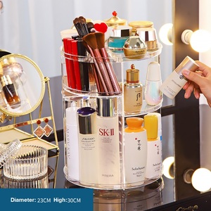 Boîte de <span class=keywords><strong>rangement</strong></span> de cosmétiques à dessus plat Transparent 360 degrés rotatif réglable acrylique bureau coiffeuse stockage de cosmétiques - Product Image 2