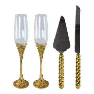 Boîte à flûtes à champagne en verre de luxe avec diamants en or et logo personnalisé ensemble de verres à champagne de mariage