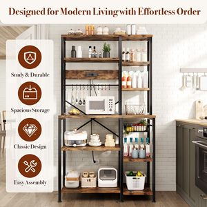 SENYU Modern Wood Kitchen Storage Rack With 5 <b>Shelves</b> Reinforced Metal Frame Durable Design For Stability - Product Image 4