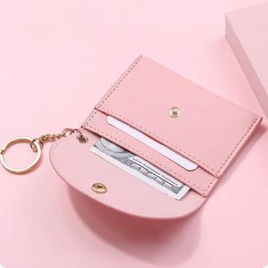 Custom Fashion PU Leather Waterproof Portable Daily Use Short Coin Purse Keychain Button Closure <b>Mini</b> Coin Bag Credit Card <b>Pouch</b> - Product Image 3