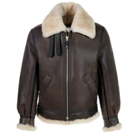 Blouson en cuir shearling pour homme, doublure fourrure épaisse, fermeture éclair, manteau d'hiver, service OEM personnalisé, équipement de neige extérieur, chaud