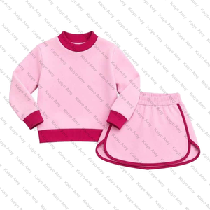 Set coordinato gonna e felpa girocollo patchwork personalizzabile per bambine in French Terry, collezione Autunno Inverno 2026 - Vendita all'ingrosso - Product Image 4