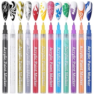 Ensemble de 12 stylos pour nail art, pinceaux pour nail art, stylos à peinture acrylique à séchage rapide, 0,5 mm, <span class=keywords><strong>dessin</strong></span>, peinture, DIY, stylos à vernis à <span class=keywords><strong>ongles</strong></span> - Product Image 1