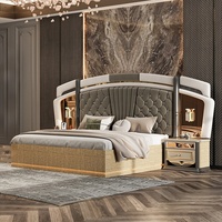 Ensemble de Meubles de Chambre Complet en Bois MDF, Lit Double King Size Classique Luxe Royal Doré pour Villa et Suite Parentale