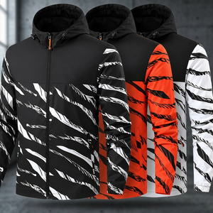 Chaqueta Cortavientos con Capucha para Hombre, Cierre Completo, Diseño Deportivo Estampado, Poliéster Ligero, Ropa de Primavera para Exteriores - Product Image 3