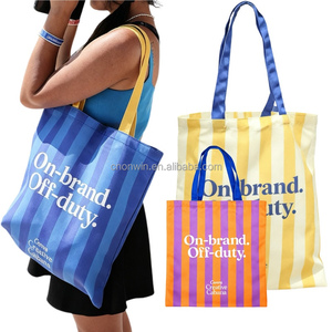 Sac fourre-tout en toile à rayures style cabana côtier, idéal pour la plage et les essentiels de protection solaire, sac de plage tropical chic - Product Image 1