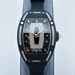 Reloj automático de cerámica negra con diamantes de alta calidad estilo RM 07-01 para mujer con correa de caucho - Product Image 1