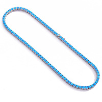 Collier en opale de laboratoire 4 mm, chaîne tennis en argent sterling 925, design de niche unisexe pour femmes et hommes, bijoux fins, plaqué rhodium