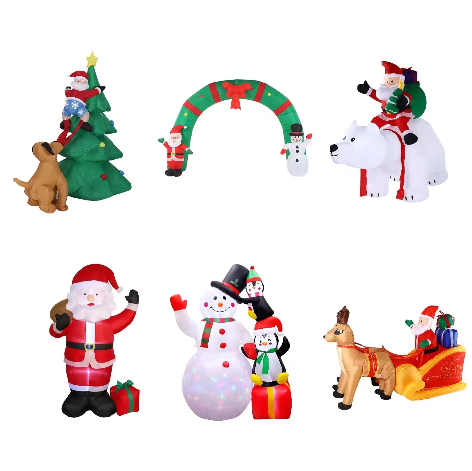 Ourwarm bán buôn ngoài trời Snowman và chim cánh cụt búp bê khổng lồ thổi UPS Santa xe sân trang trí Giáng sinh inflatables với đèn