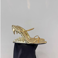 Nouvelles Chaussures d'été à talons hauts ouverts en métal ajouré, en forme de dents de tigre géantes, pour mariage, talons de créateur en caoutchouc