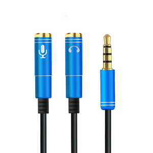 Calidad macho a 2 hembra <span class=keywords><strong>Cable</strong></span> auxiliar de 3,5mm <span class=keywords><strong>Jack</strong></span> de auriculares micrófono de Audio del divisor del chapado en oro Aux <span class=keywords><strong>adaptador</strong></span> de extensión de <span class=keywords><strong>Cable</strong></span> - Product Image 1